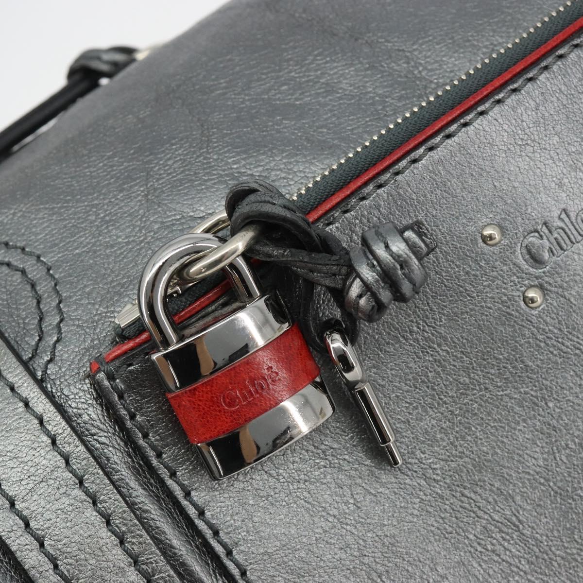 Chloe Mr Paddington Boston Bag Leather Silver Auth 190937A