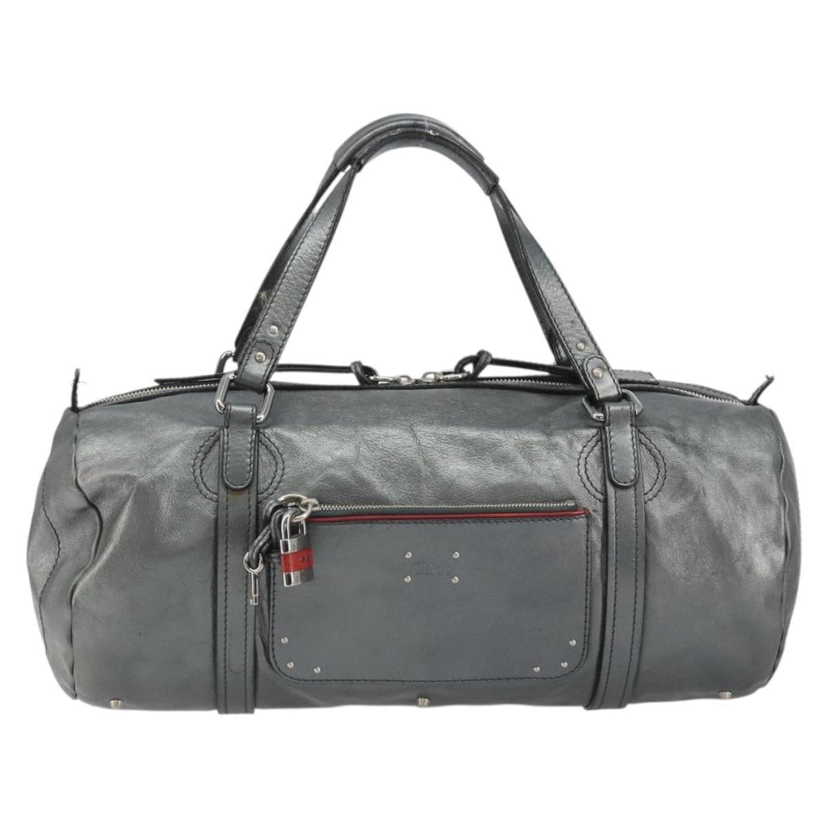 Chloe Mr Paddington Boston Bag Leather Silver Auth 190937A