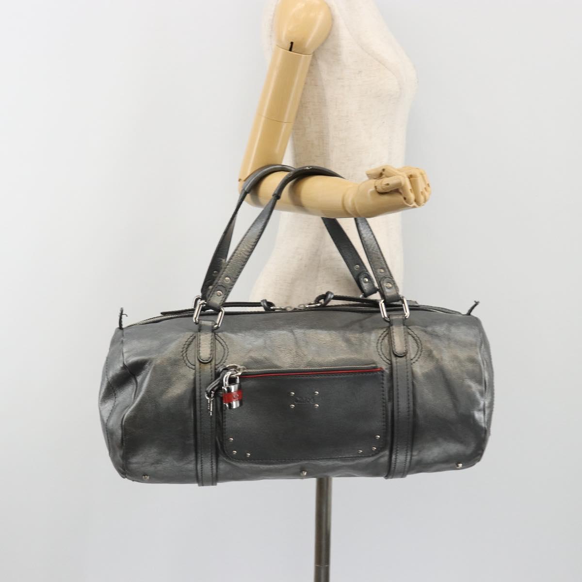 Chloe Mr Paddington Boston Bag Leather Silver Auth 190937A