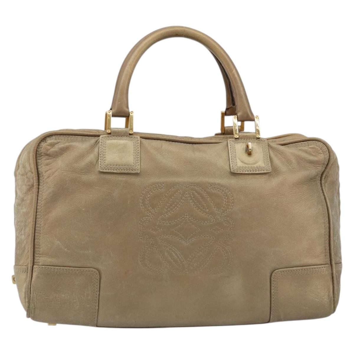 LOEWE Anagram Amazona 36 Hand Bag Leather Gold Auth 190941