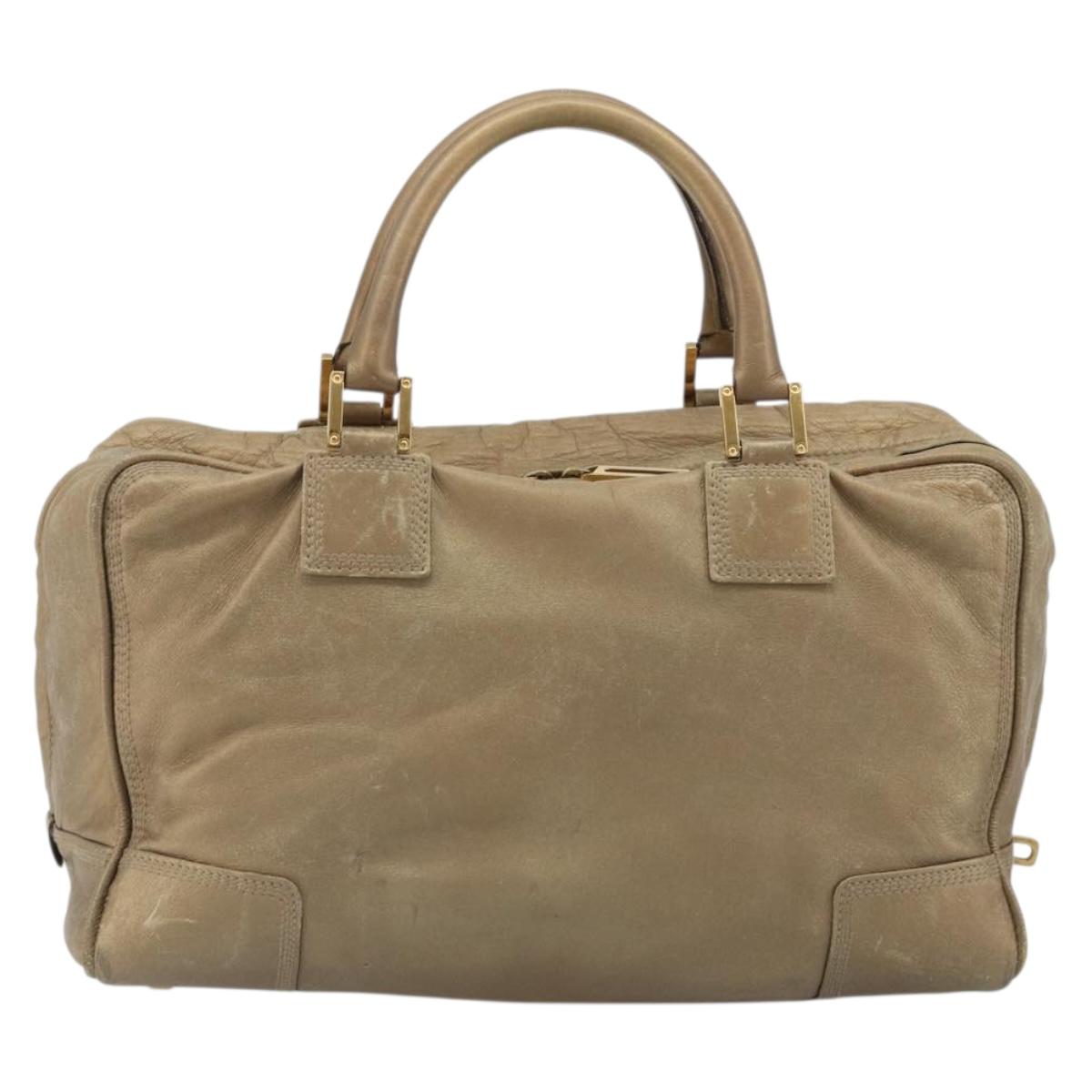 LOEWE Anagram Amazona 36 Hand Bag Leather Gold Auth 190941