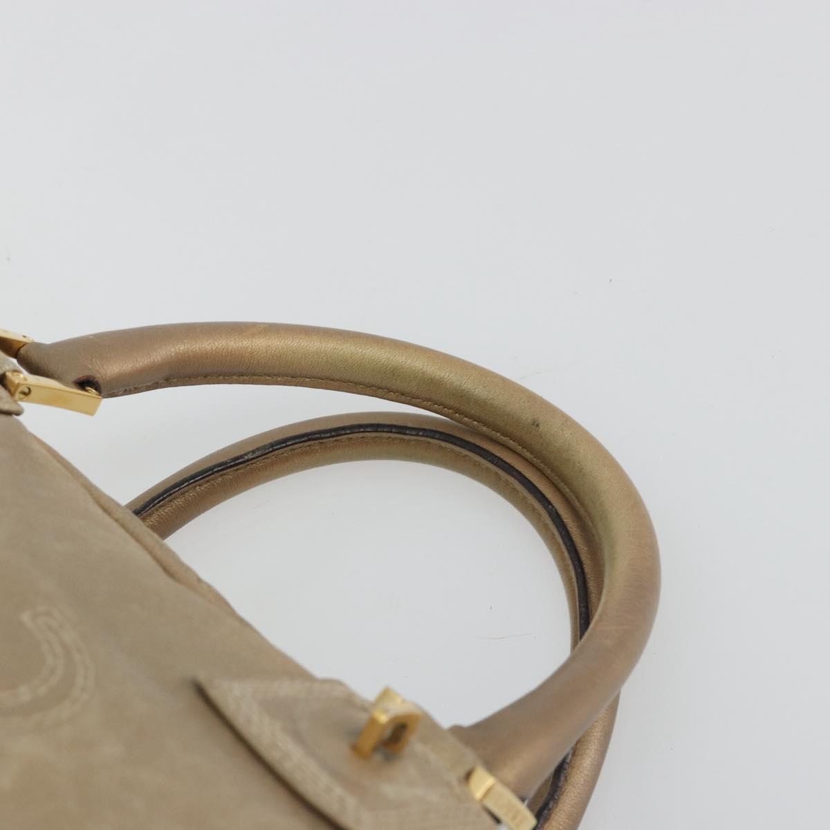 LOEWE Anagram Amazona 36 Hand Bag Leather Gold Auth 190941