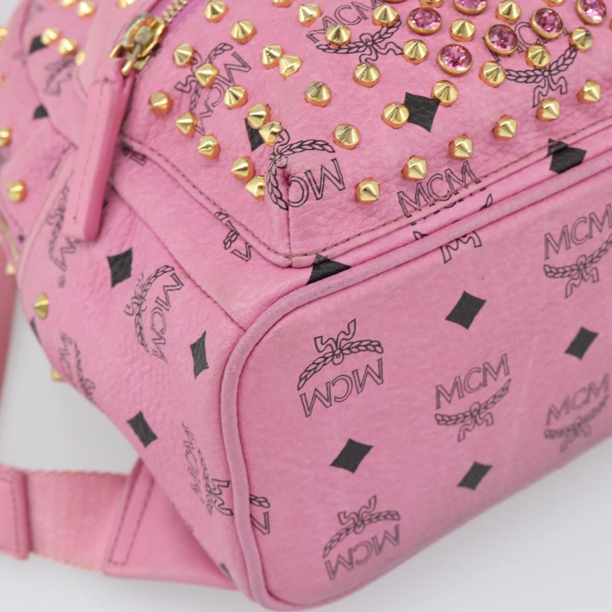 MCM Vicetos Logogram Studs Backpack Leather Pink Gold Auth 190946