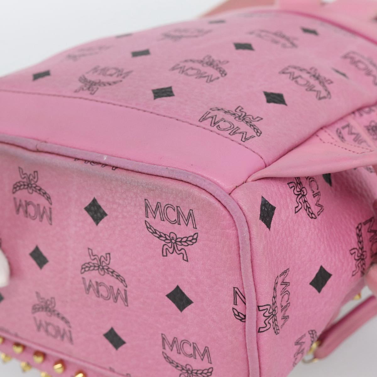 MCM Vicetos Logogram Studs Backpack Leather Pink Gold Auth 190946
