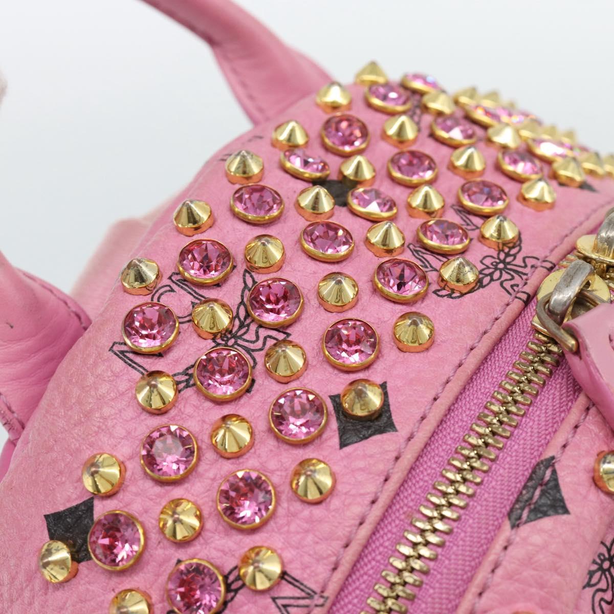 MCM Vicetos Logogram Studs Backpack Leather Pink Gold Auth 190946