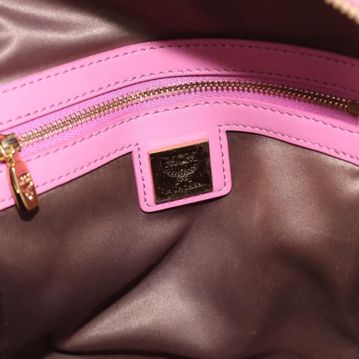 MCM Vicetos Logogram Studs Backpack Leather Pink Gold Auth 190946