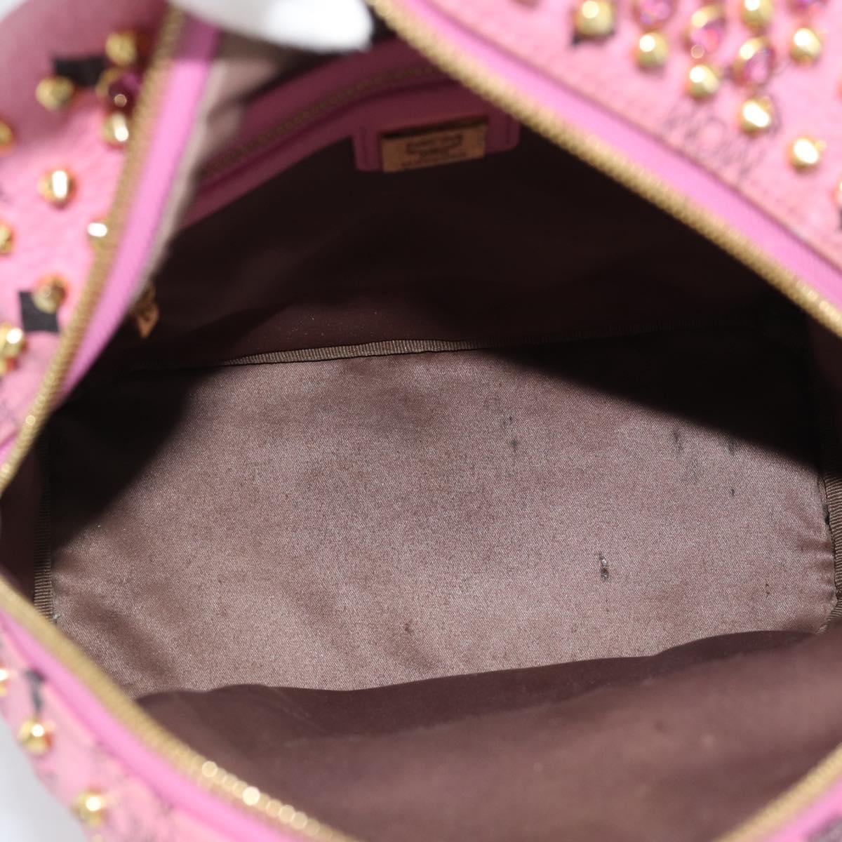 MCM Vicetos Logogram Studs Backpack Leather Pink Gold Auth 190946