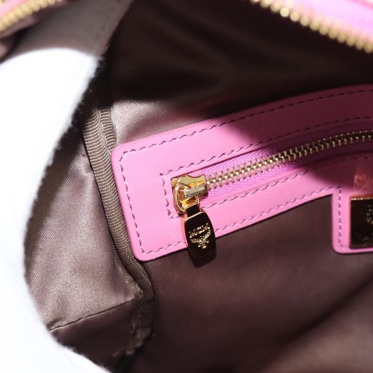 MCM Vicetos Logogram Studs Backpack Leather Pink Gold Auth 190946