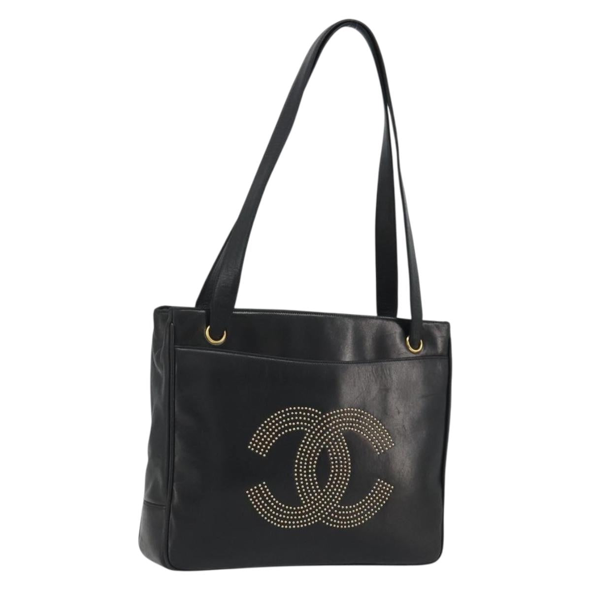 CHANEL COCO Mark Tote Bag Leather Black Gold CC Auth 190947SAV