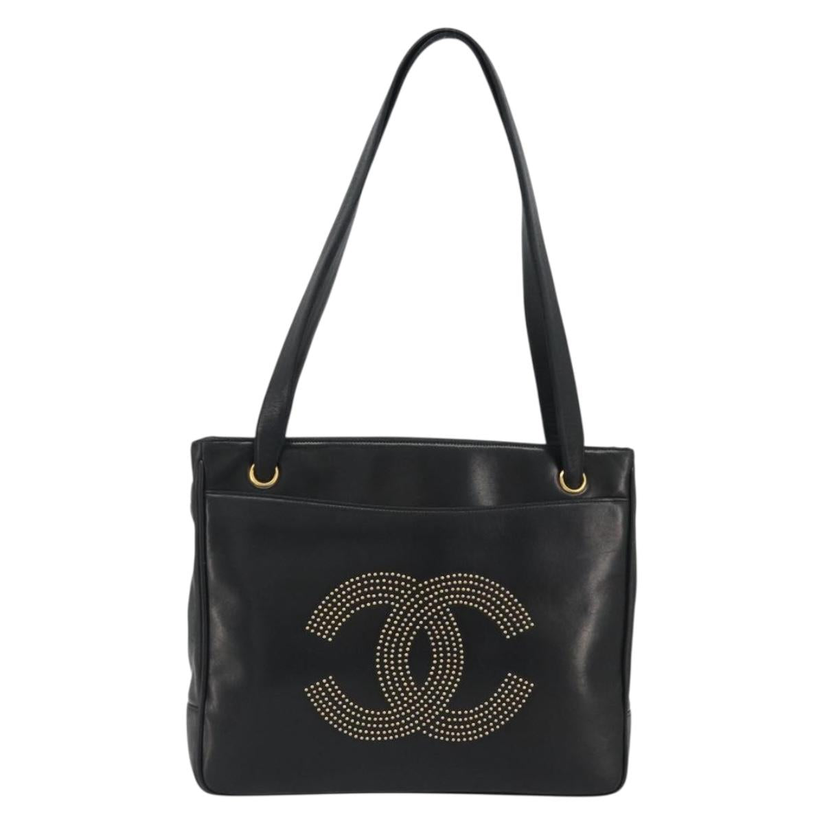 CHANEL COCO Mark Tote Bag Leather Black Gold CC Auth 190947SAV