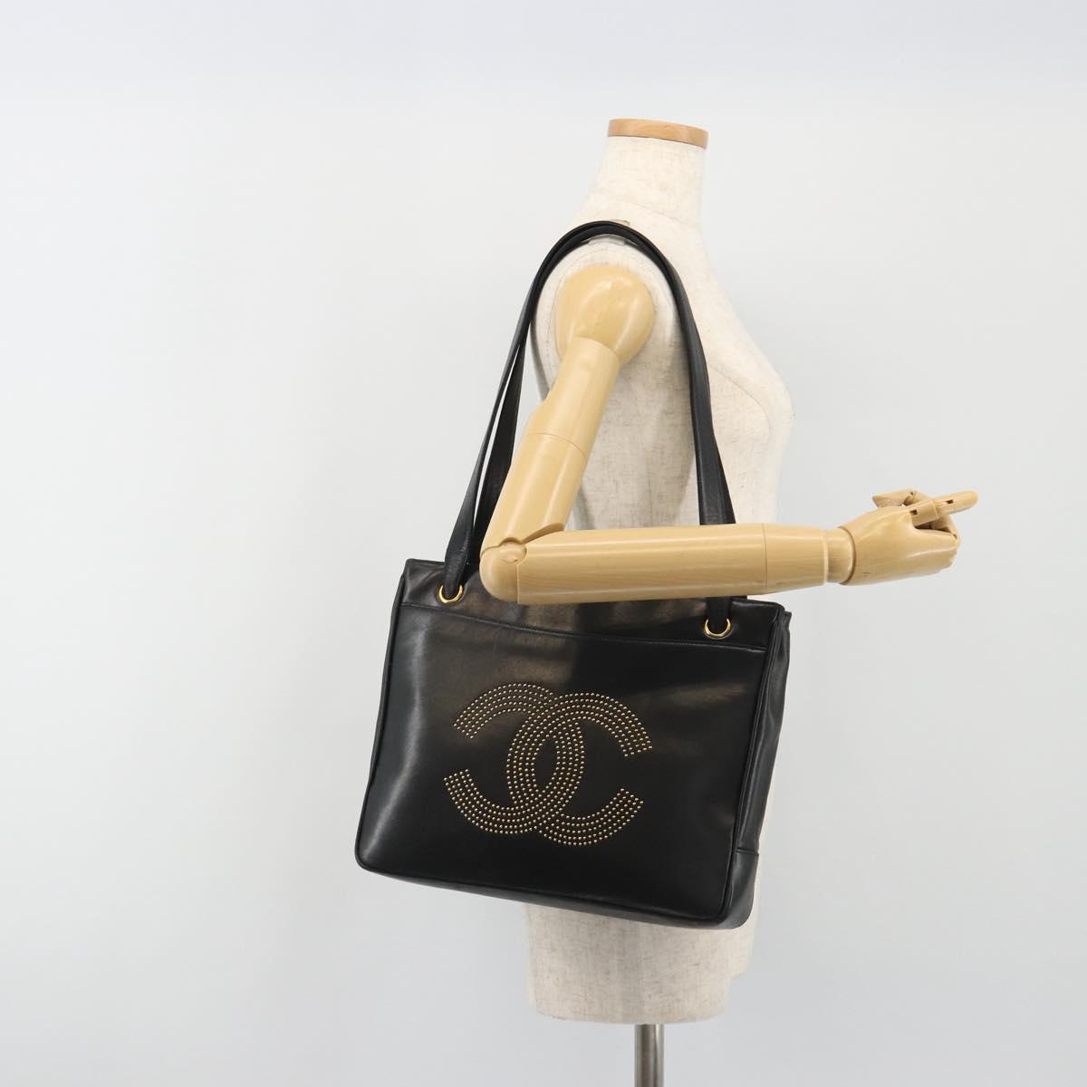 CHANEL COCO Mark Tote Bag Leather Black Gold CC Auth 190947SAV