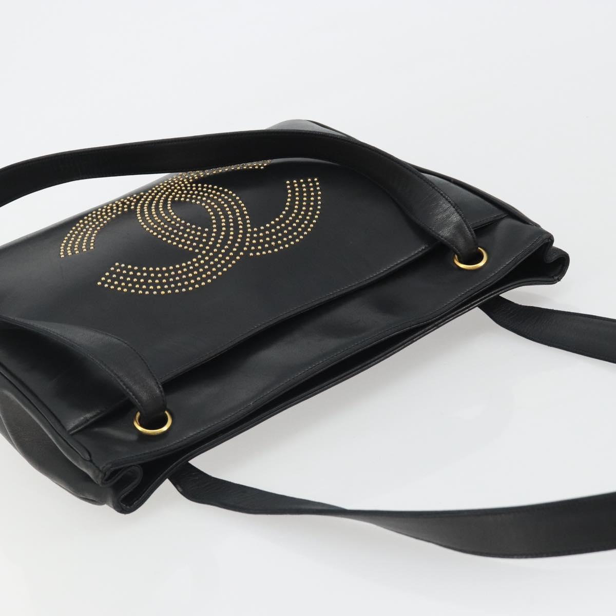 CHANEL COCO Mark Tote Bag Leather Black Gold CC Auth 190947SAV