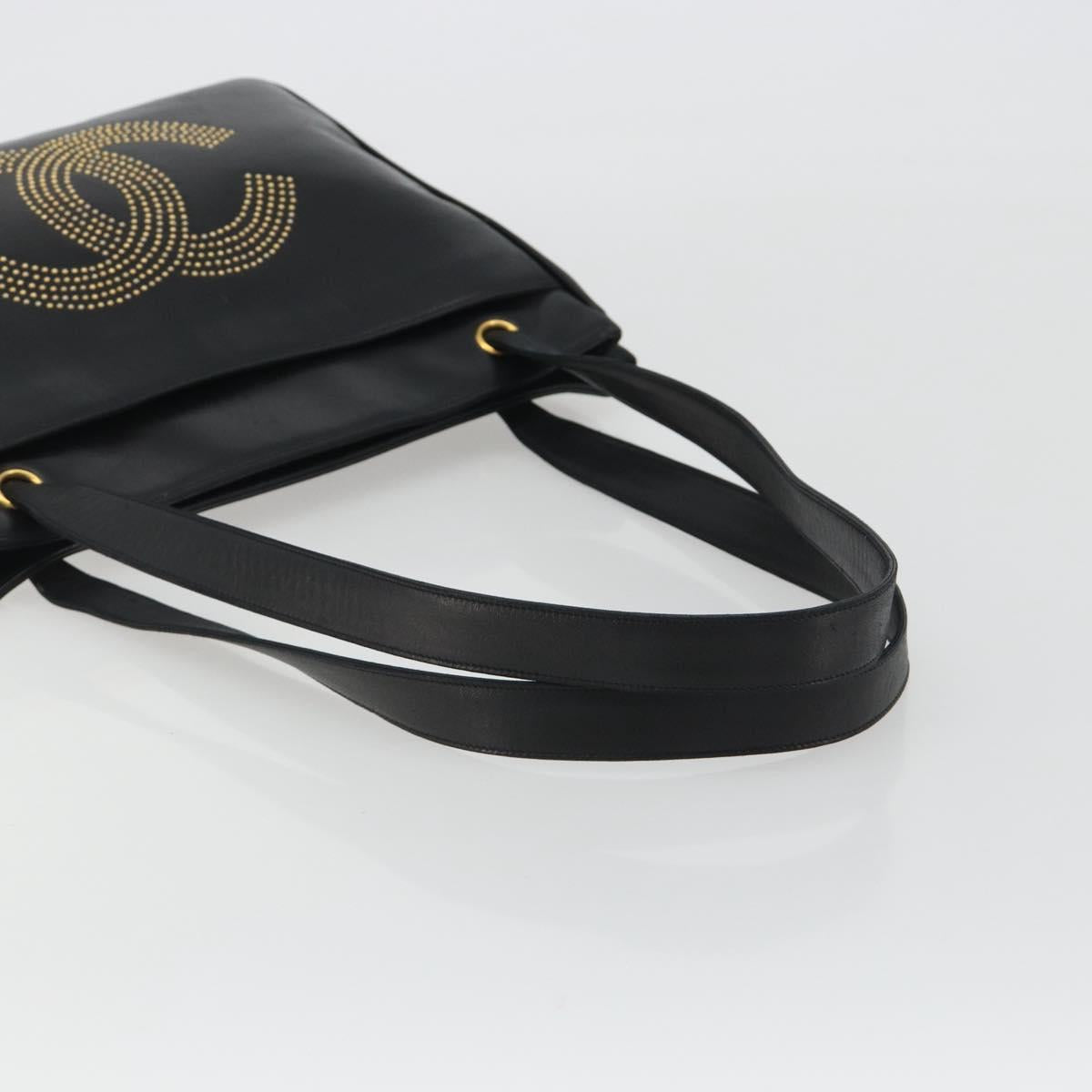 CHANEL COCO Mark Tote Bag Leather Black Gold CC Auth 190947SAV