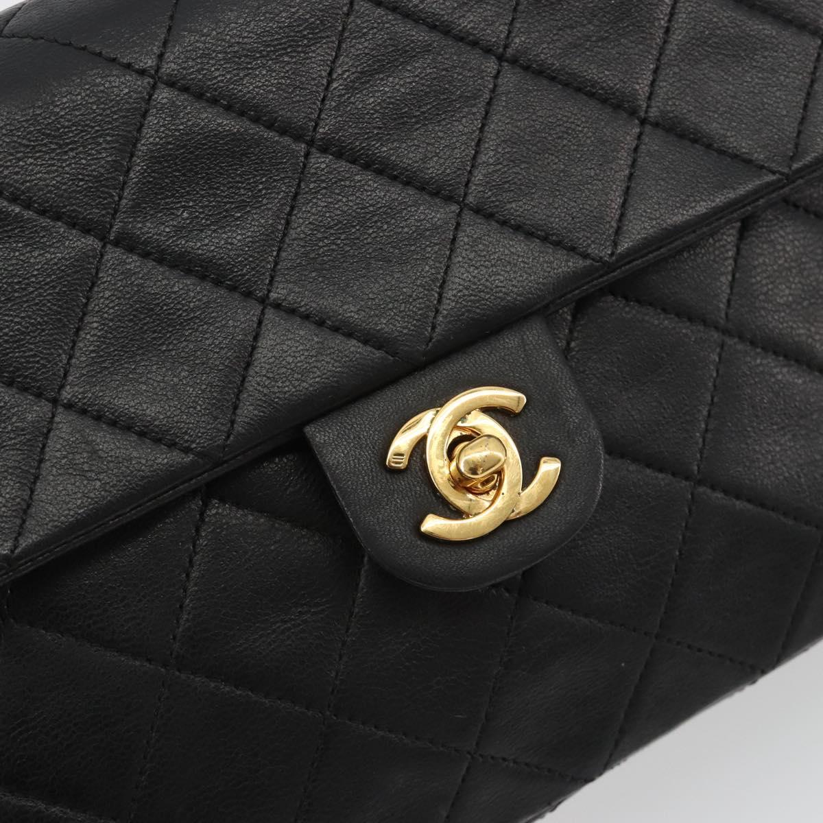 CHANEL Matelasse 20 Chain Shoulder Bag Lamb Skin Black Gold CC Auth 190950SAM