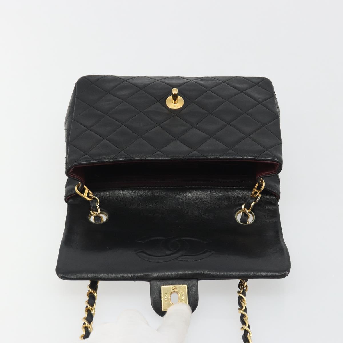 CHANEL Matelasse 20 Chain Shoulder Bag Lamb Skin Black Gold CC Auth 190950SAM