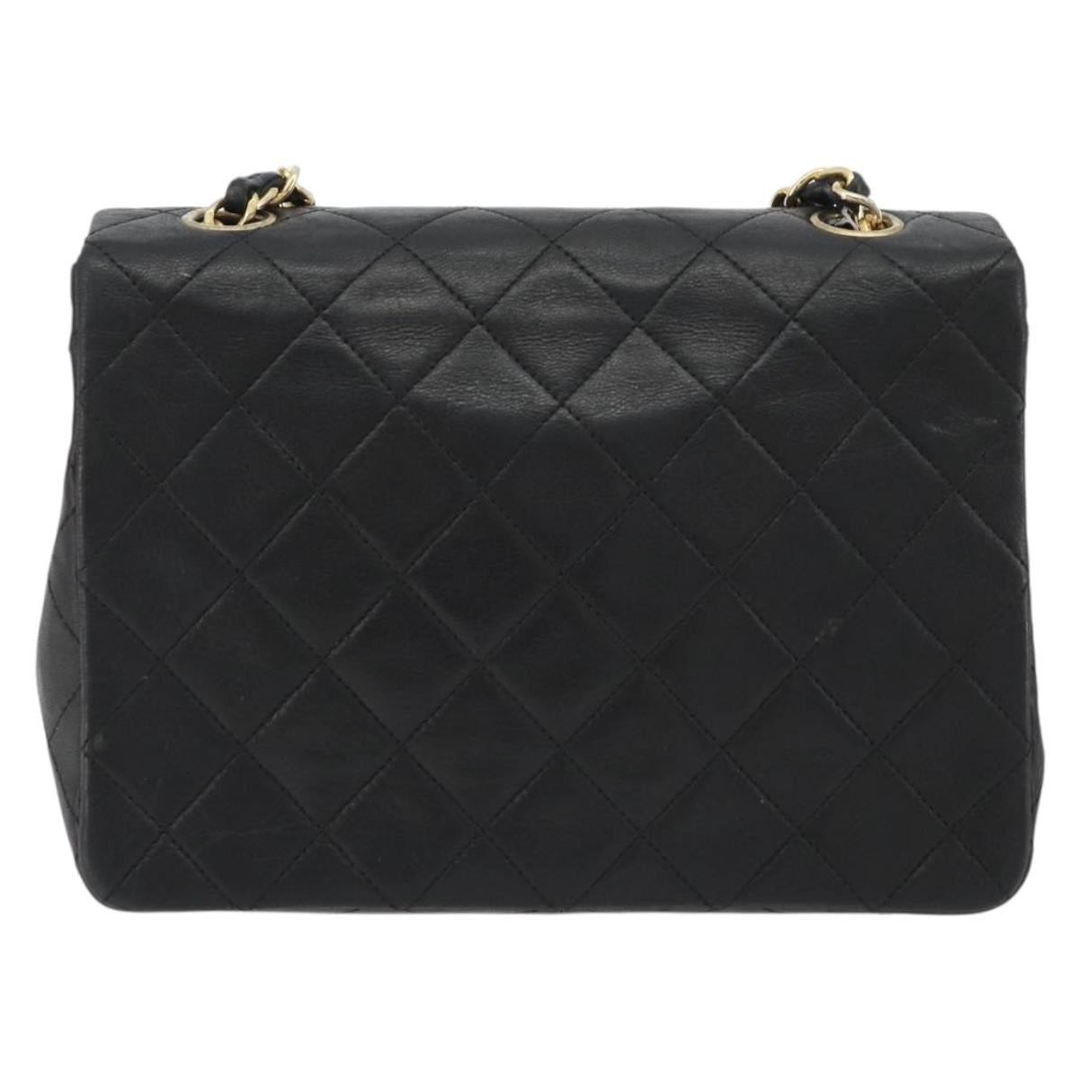 CHANEL Matelasse 20 Chain Shoulder Bag Lamb Skin Black Gold CC Auth 190950SAM