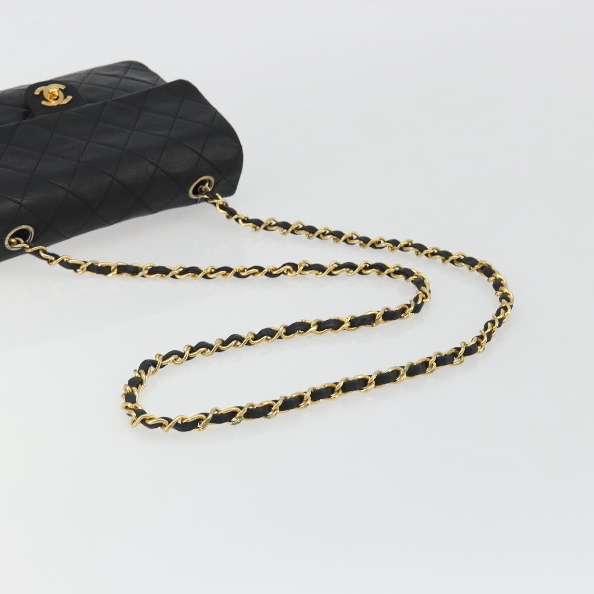 CHANEL Matelasse 20 Chain Shoulder Bag Lamb Skin Black Gold CC Auth 190950SAM