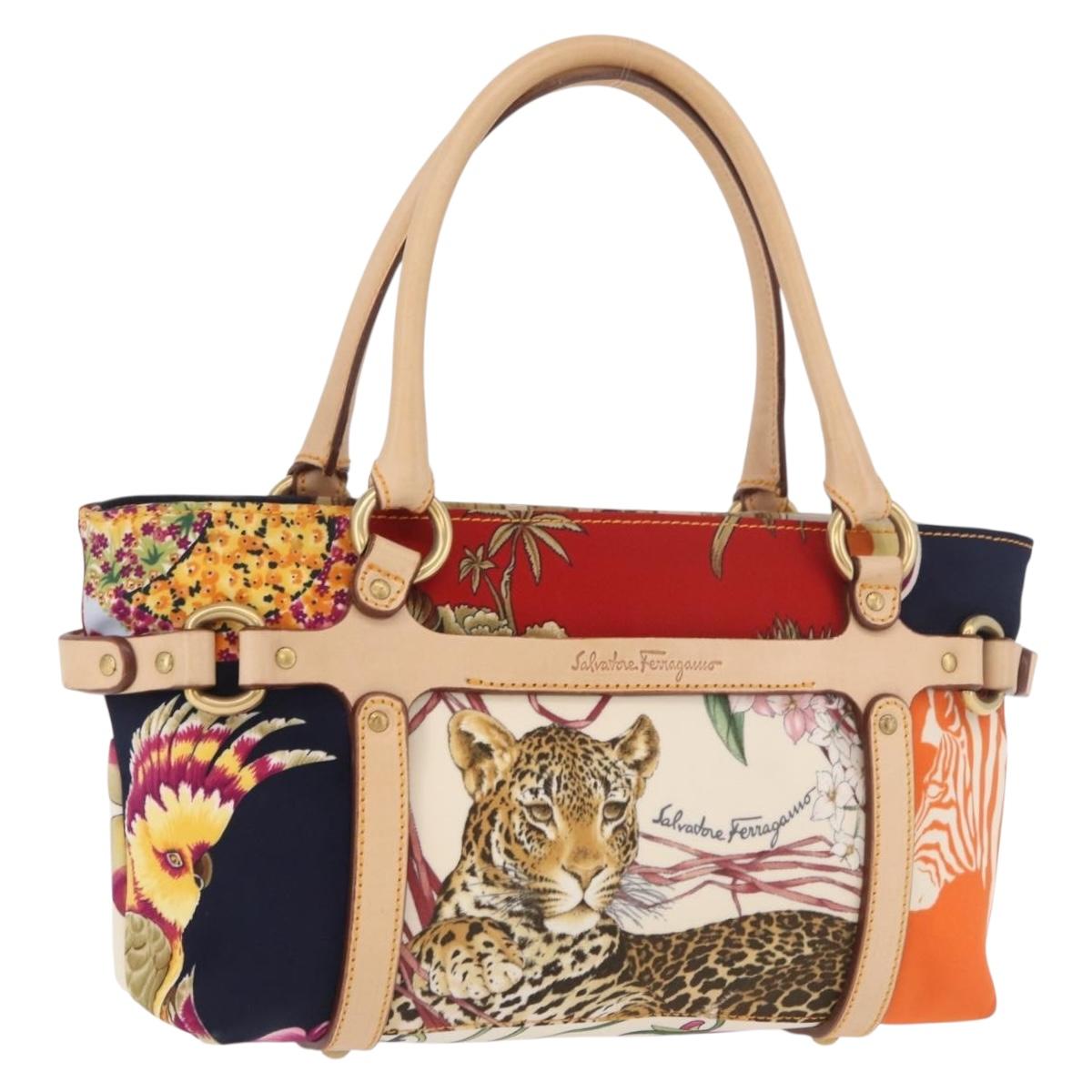 Salvatore Ferragamo Hand Bag Canvas Multicolor Gold Auth 190954