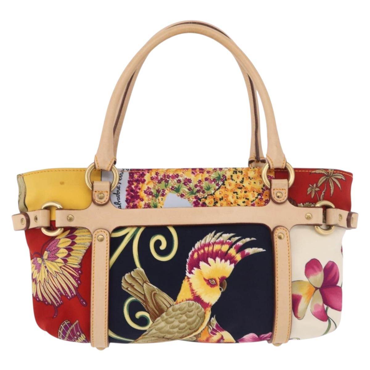 Salvatore Ferragamo Hand Bag Canvas Multicolor Gold Auth 190954