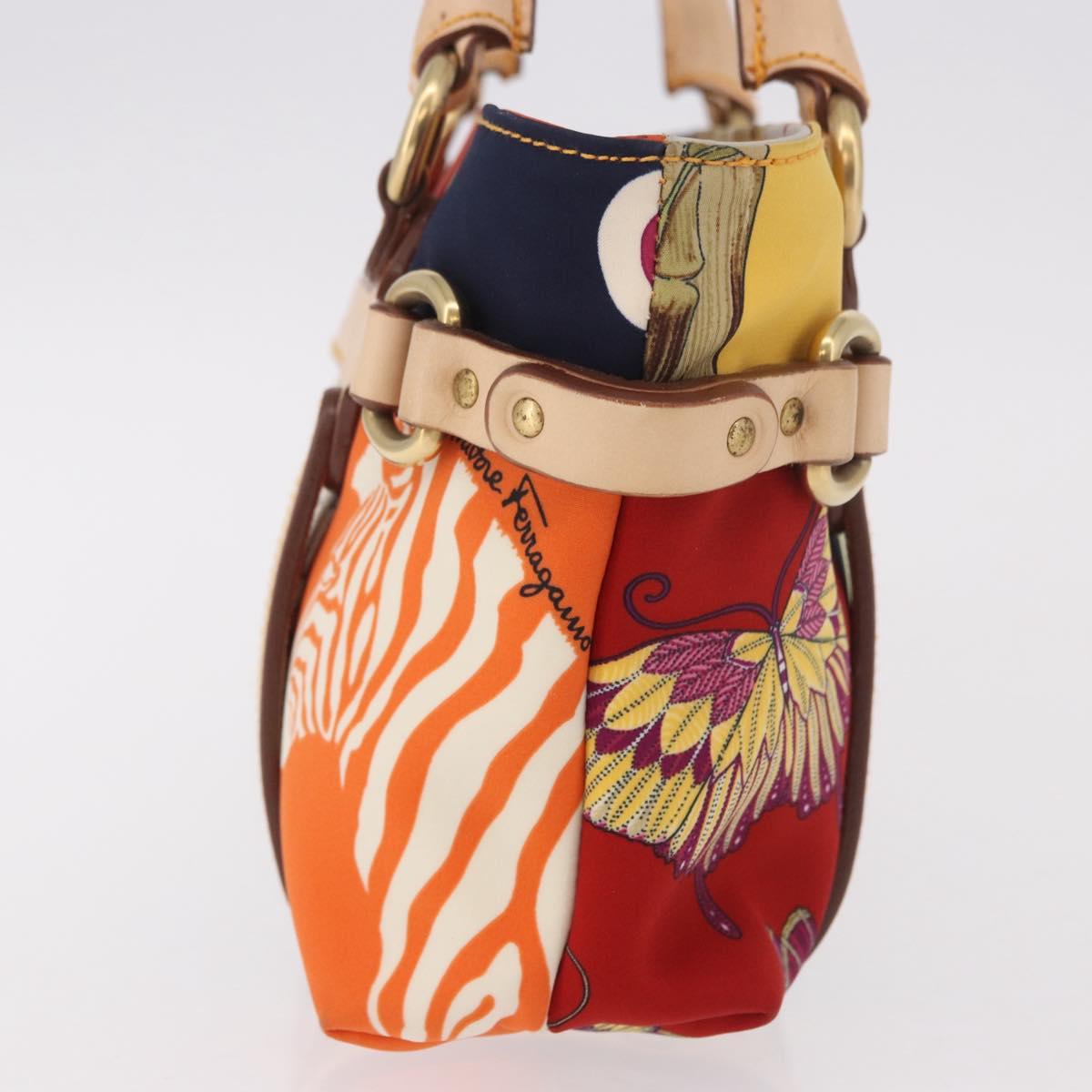 Salvatore Ferragamo Hand Bag Canvas Multicolor Gold Auth 190954