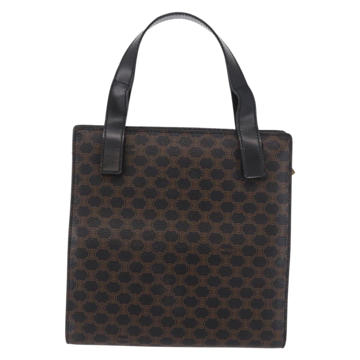 CELINE Macadam Hand Bag PVC Leather Black Gold Auth 190956A