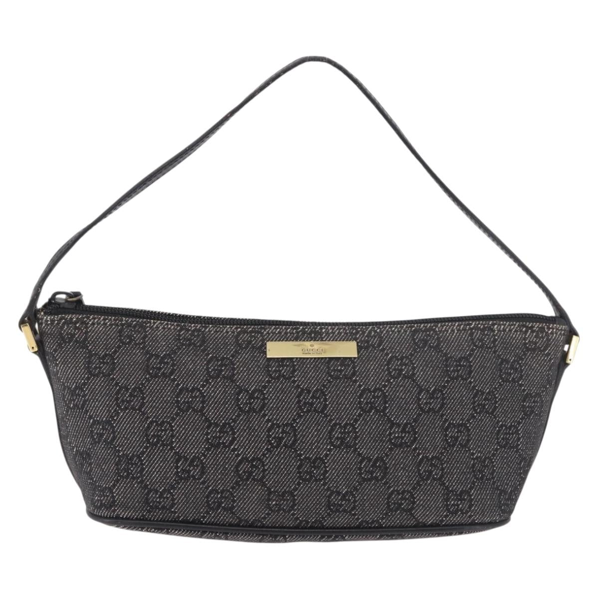 GUCCI GG Canvas Accessory Pouch Black Gold 07198 Auth 190961A