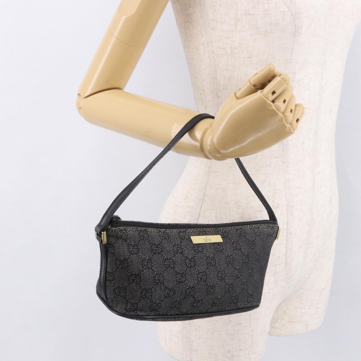 GUCCI GG Canvas Accessory Pouch Black Gold 07198 Auth 190961A