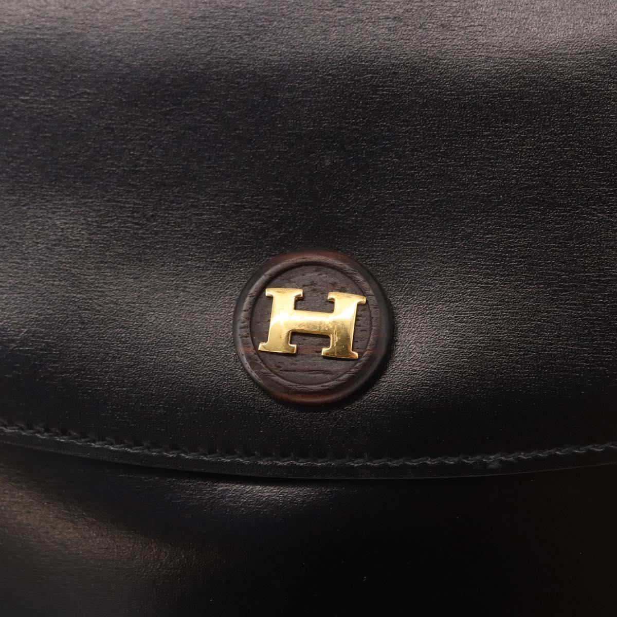 HERMES Pochetto Rio Clutch Bag Leather Black Gold Auth 190962M