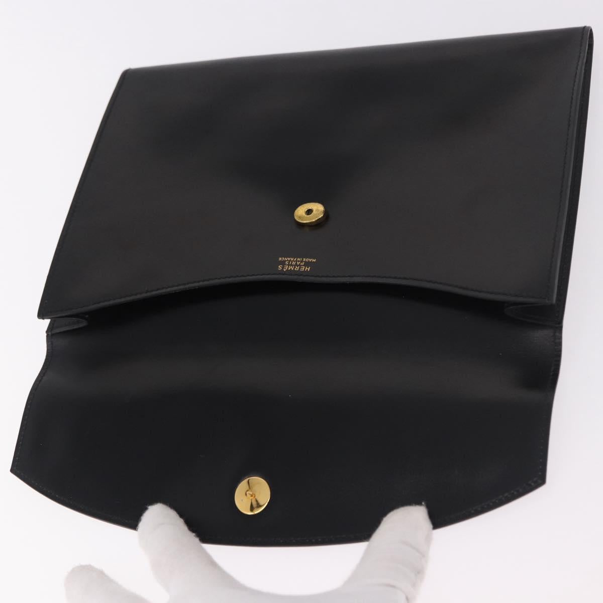 HERMES Pochetto Rio Clutch Bag Leather Black Gold Auth 190962M
