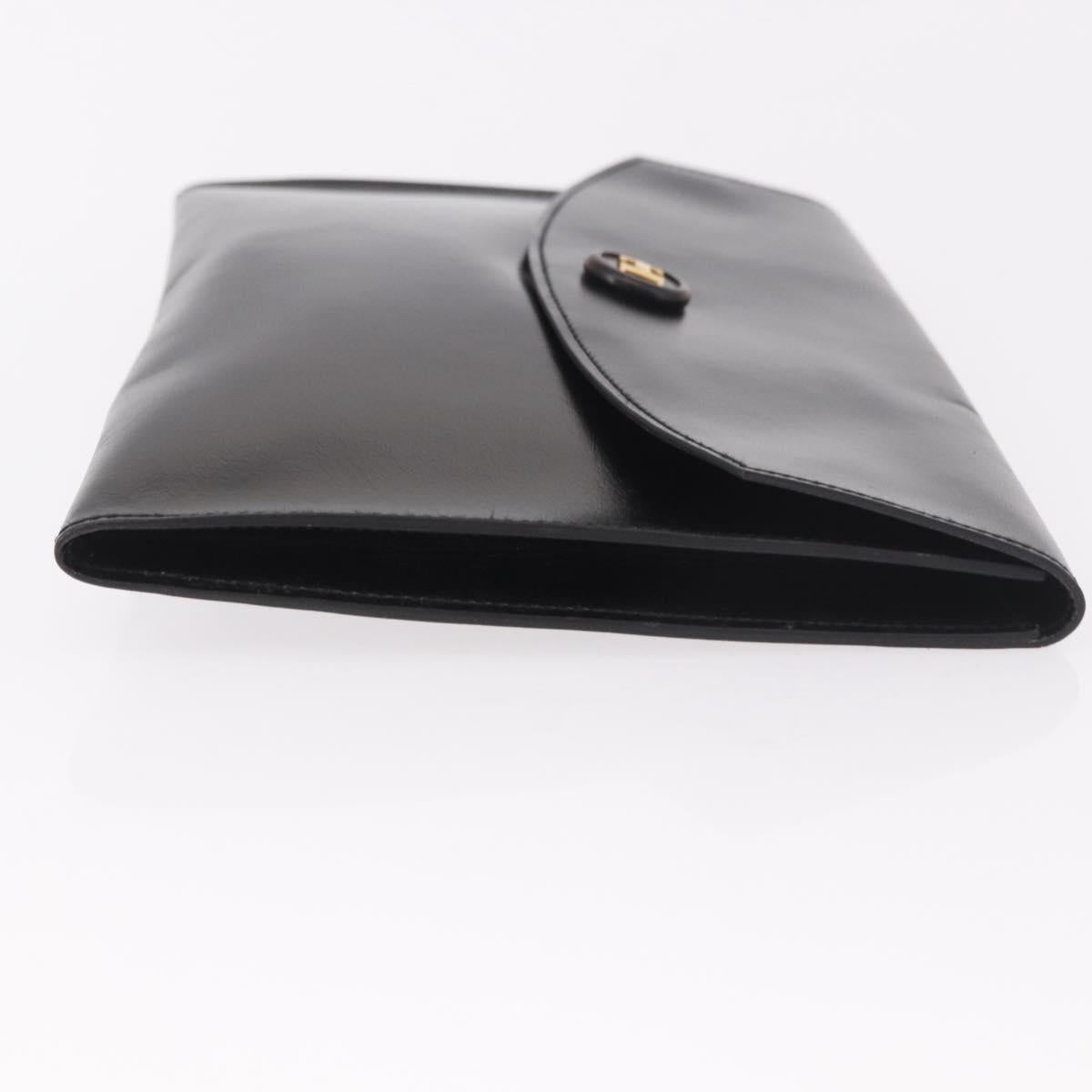 HERMES Pochetto Rio Clutch Bag Leather Black Gold Auth 190962M