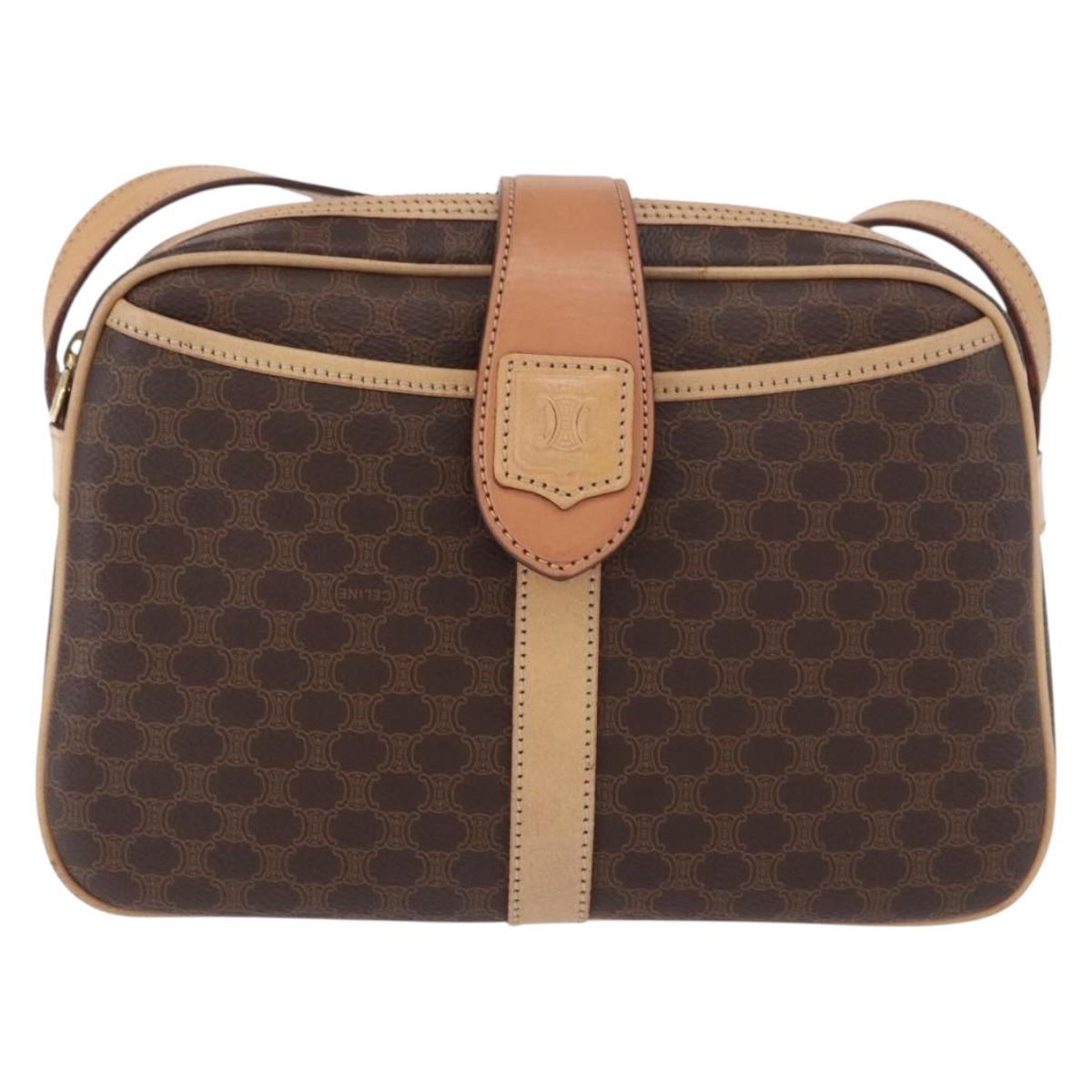CELINE Macadam Shoulder Bag PVC Leather Brown Gold Auth 190963A