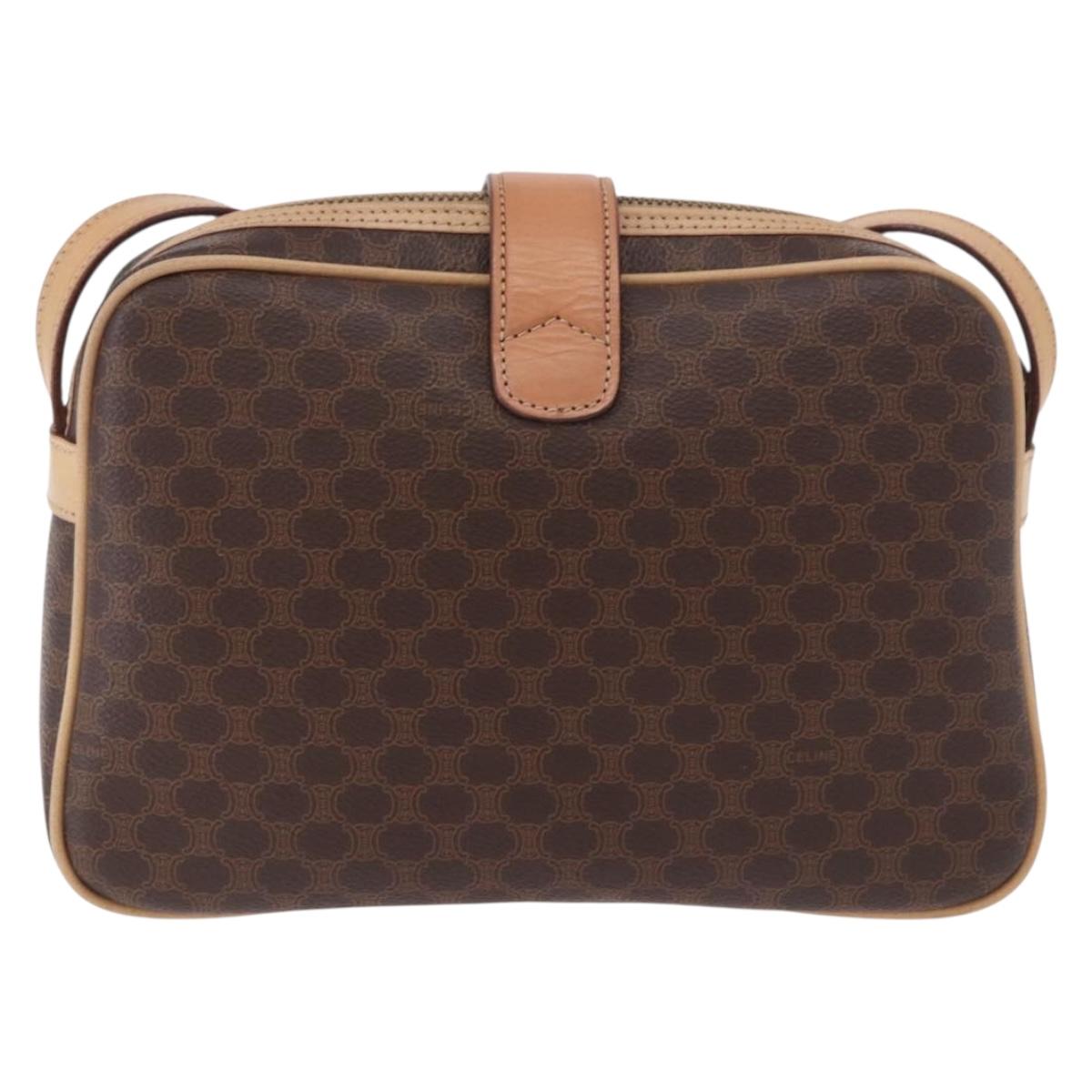 CELINE Macadam Shoulder Bag PVC Leather Brown Gold Auth 190963A