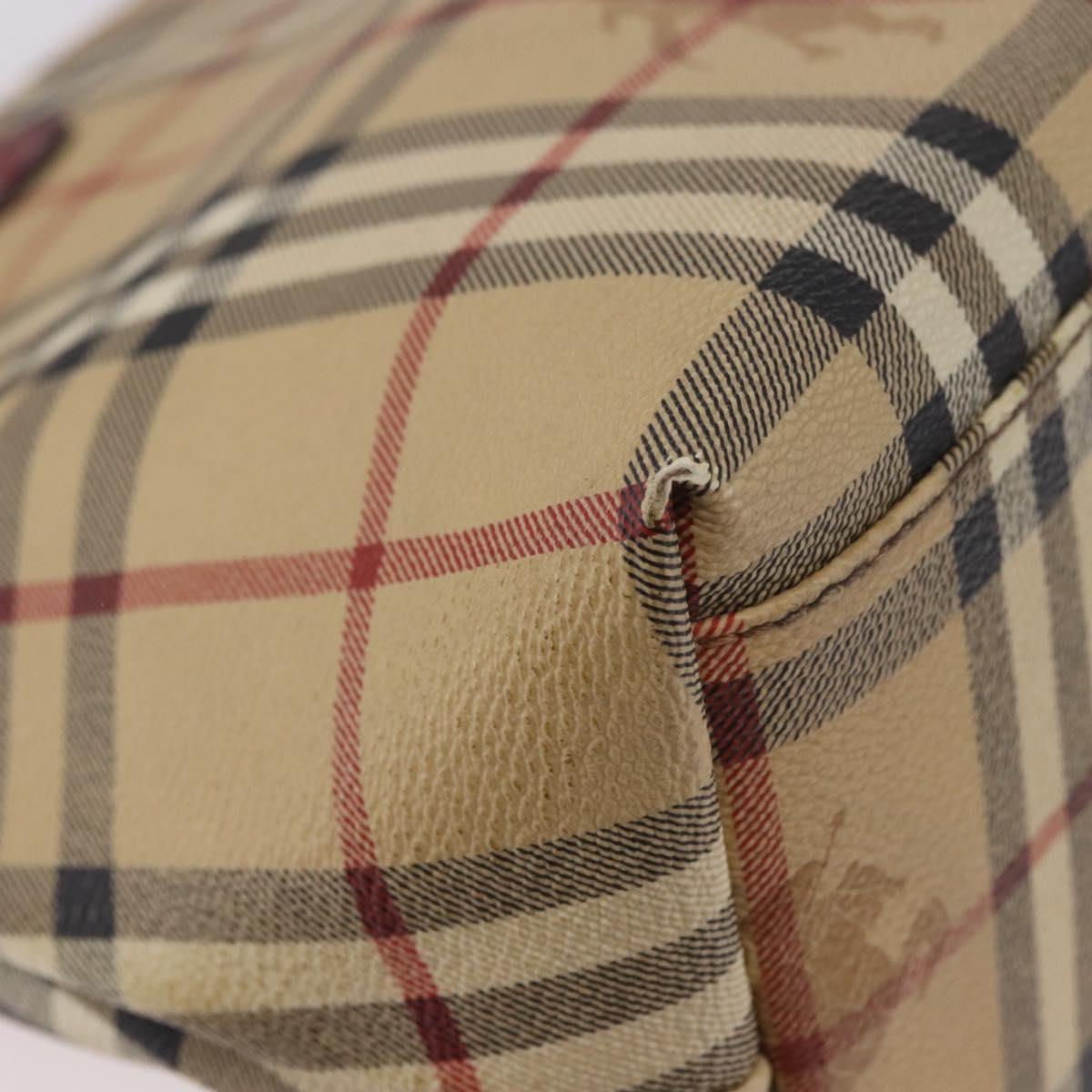 BURBERRY Nova Check Tote Bag PVC Leather Beige Silver Auth 190964