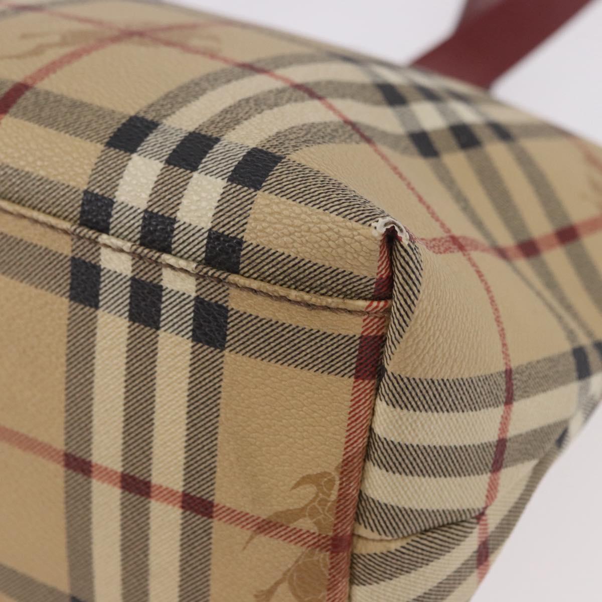 BURBERRY Nova Check Tote Bag PVC Leather Beige Silver Auth 190964