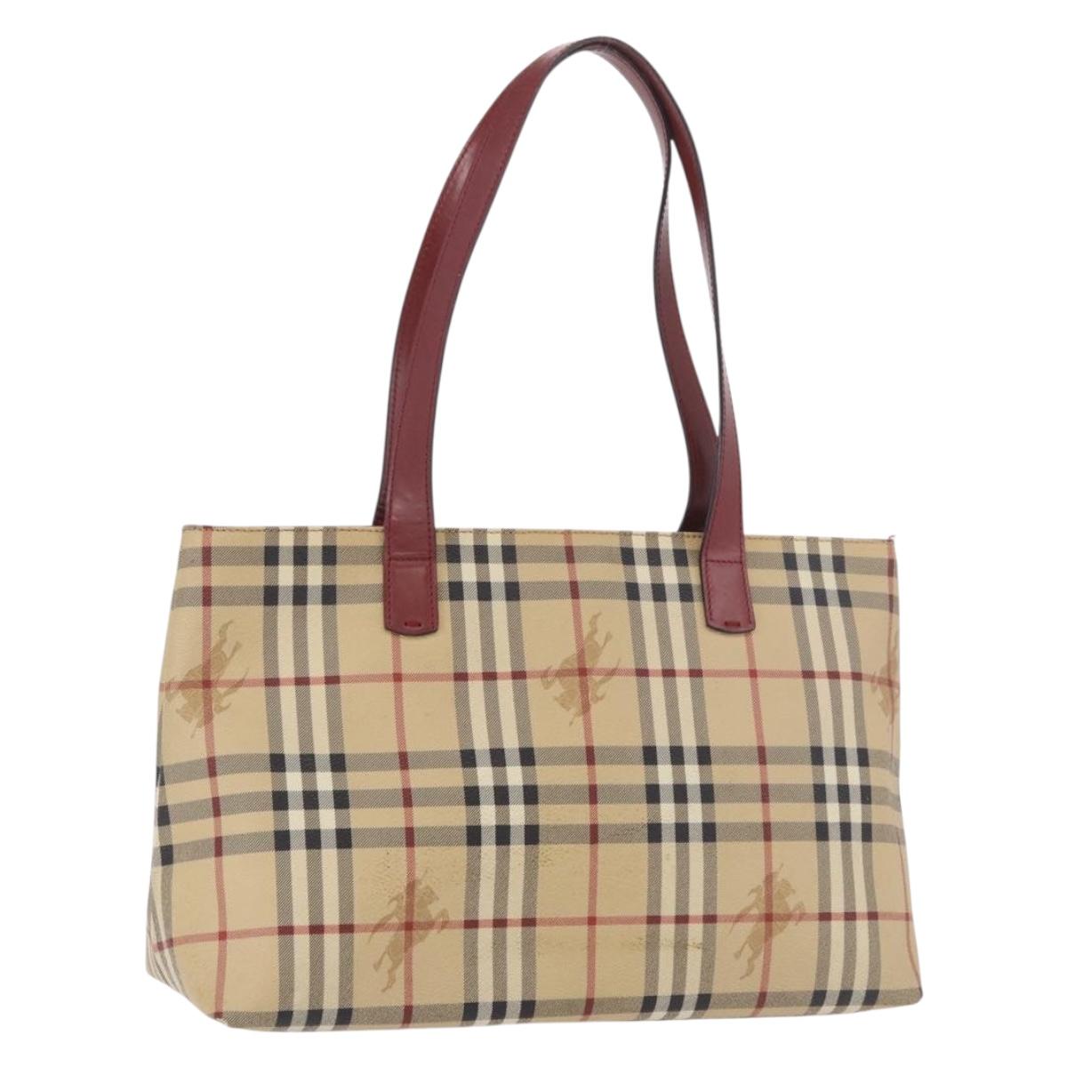 BURBERRY Nova Check Tote Bag PVC Leather Beige Silver Auth 190964