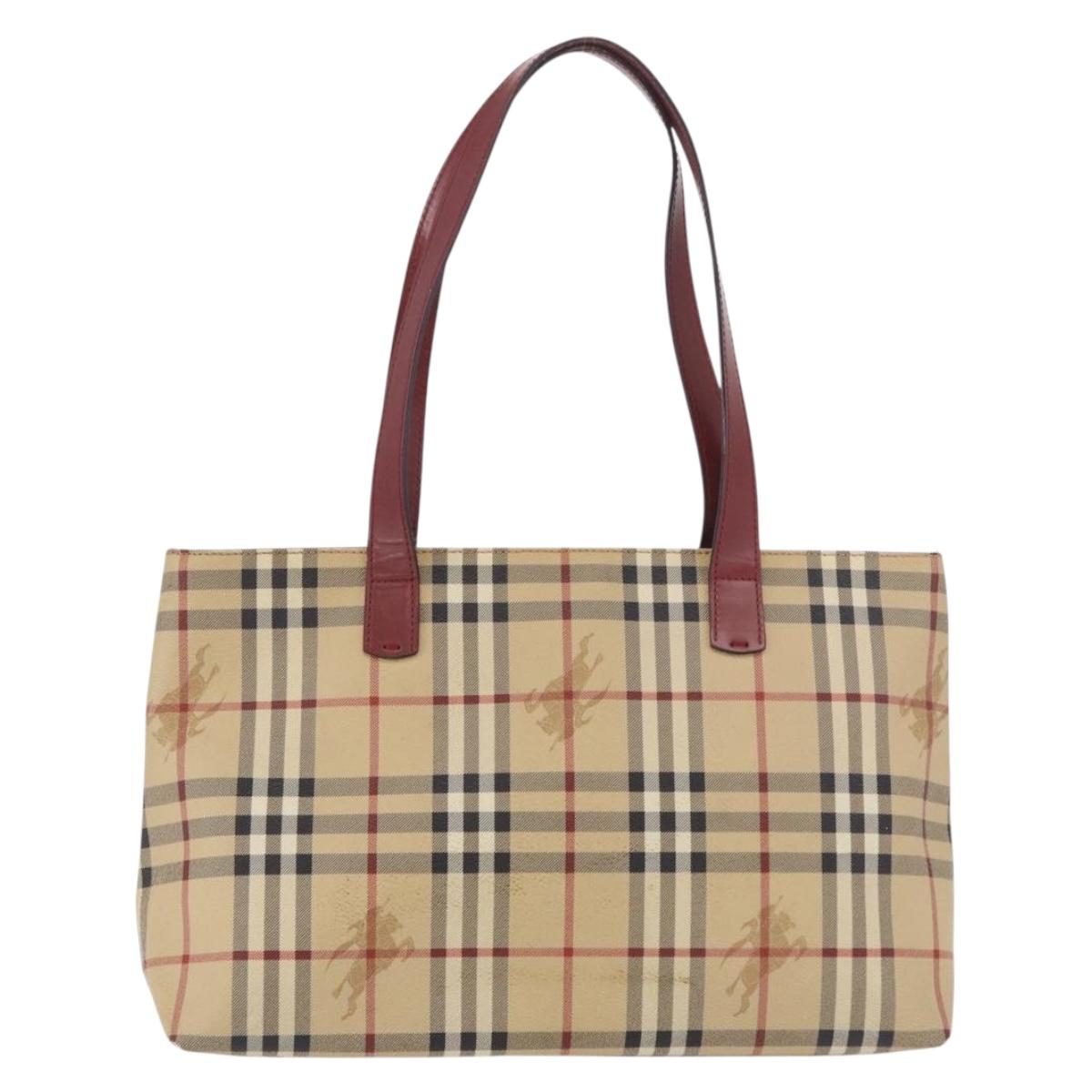 BURBERRY Nova Check Tote Bag PVC Leather Beige Silver Auth 190964