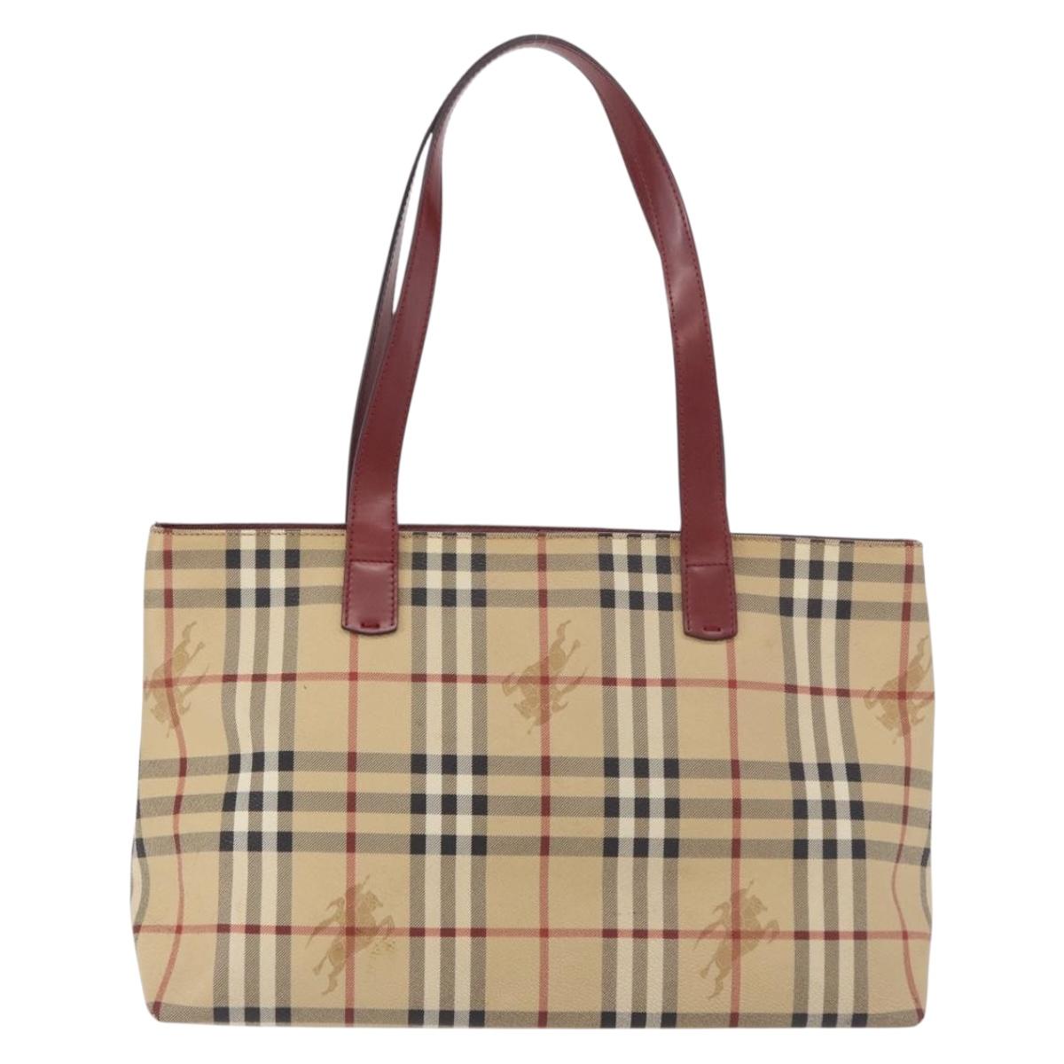 BURBERRY Nova Check Tote Bag PVC Leather Beige Silver Auth 190964