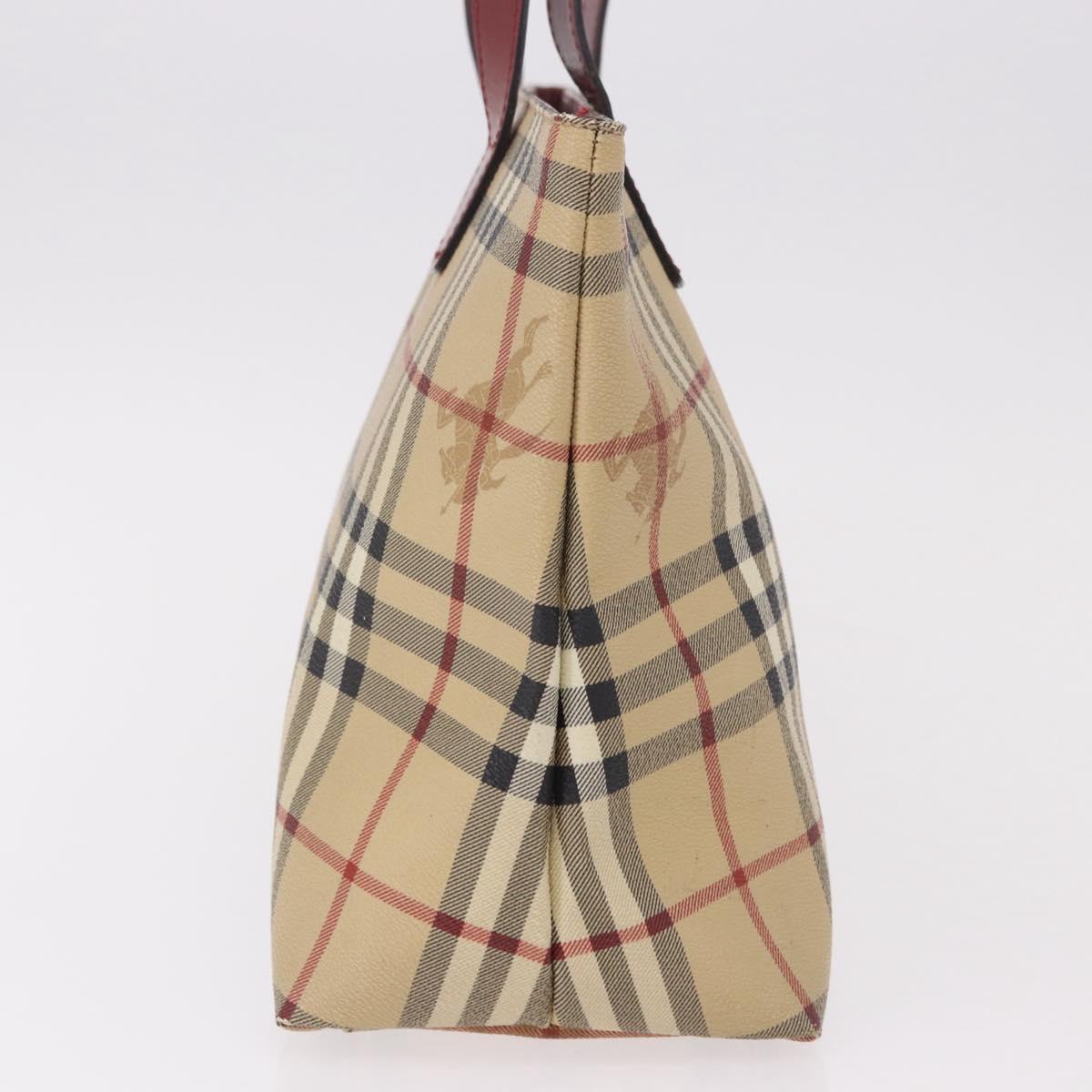 BURBERRY Nova Check Tote Bag PVC Leather Beige Silver Auth 190964