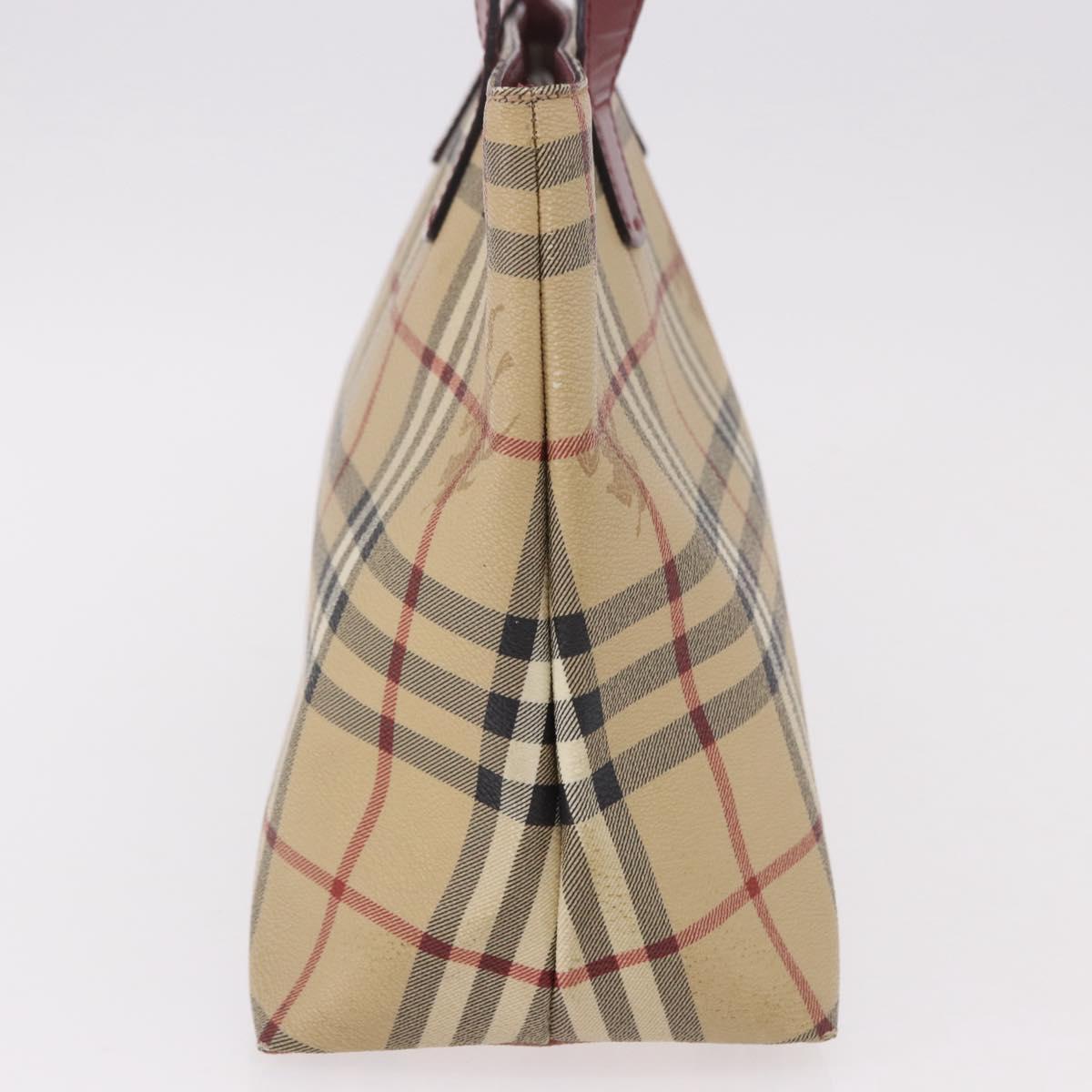 BURBERRY Nova Check Tote Bag PVC Leather Beige Silver Auth 190964