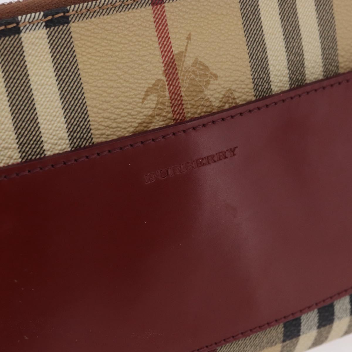 BURBERRY Nova Check Pouch PVC Leather Beige Silver Auth 190965A