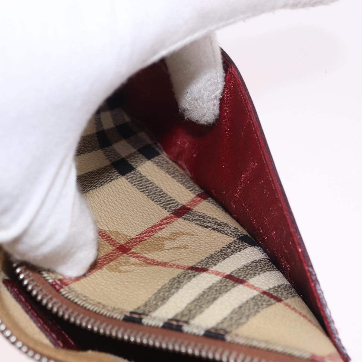 BURBERRY Nova Check Pouch PVC Leather Beige Silver Auth 190965A