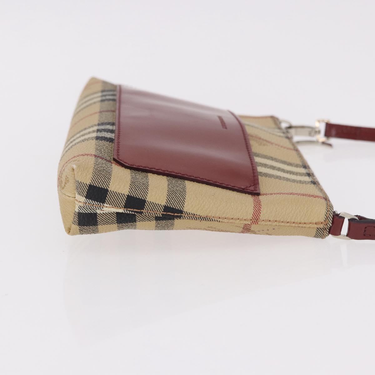BURBERRY Nova Check Pouch PVC Leather Beige Silver Auth 190965A