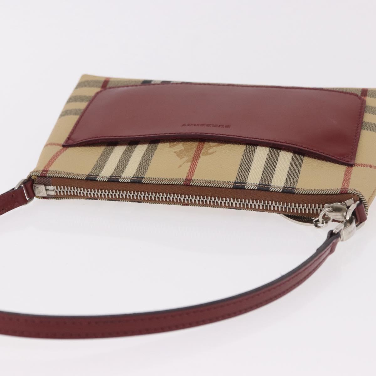 BURBERRY Nova Check Pouch PVC Leather Beige Silver Auth 190965A