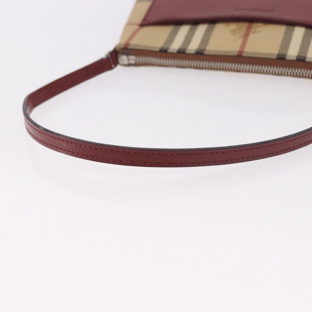 BURBERRY Nova Check Pouch PVC Leather Beige Silver Auth 190965A