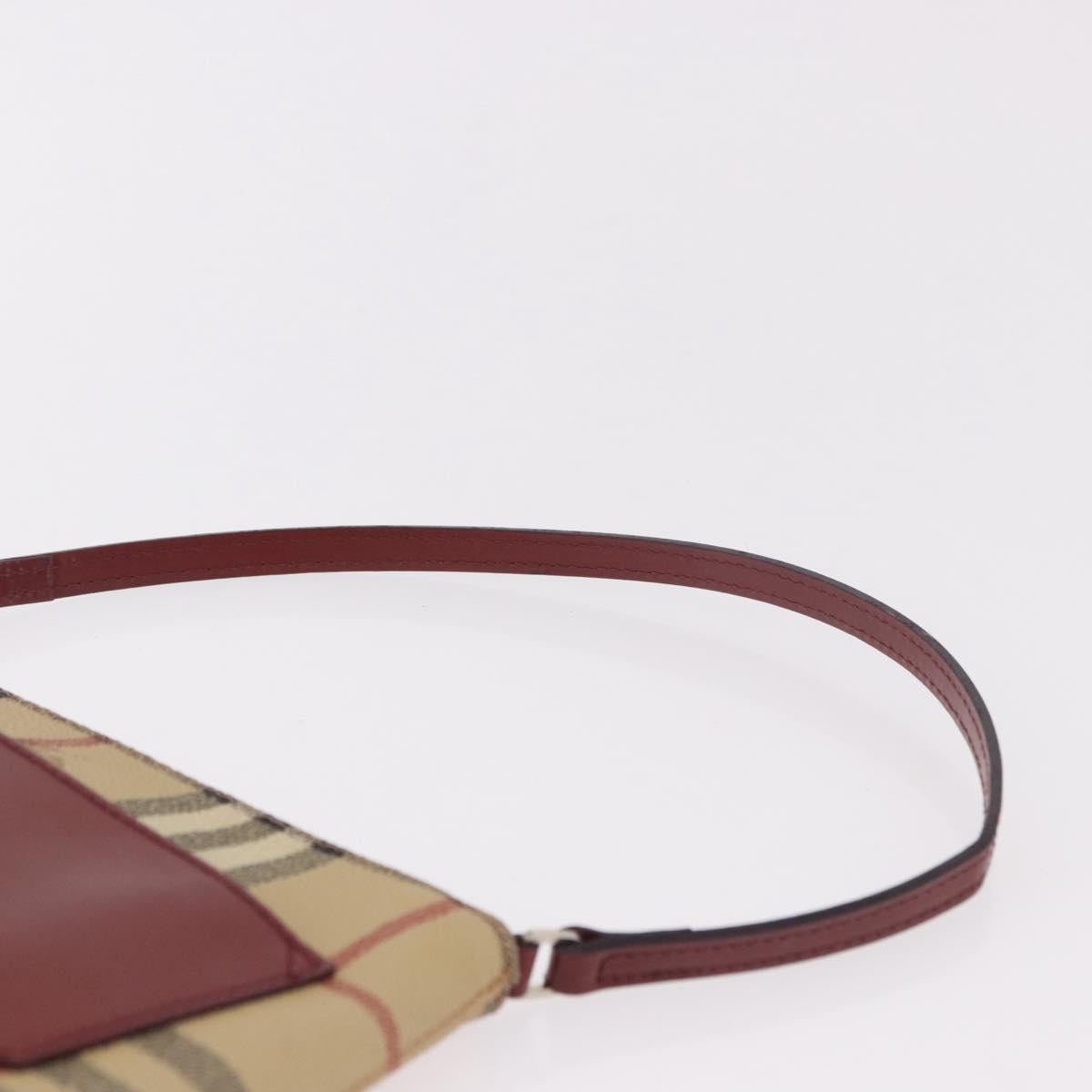 BURBERRY Nova Check Pouch PVC Leather Beige Silver Auth 190965A