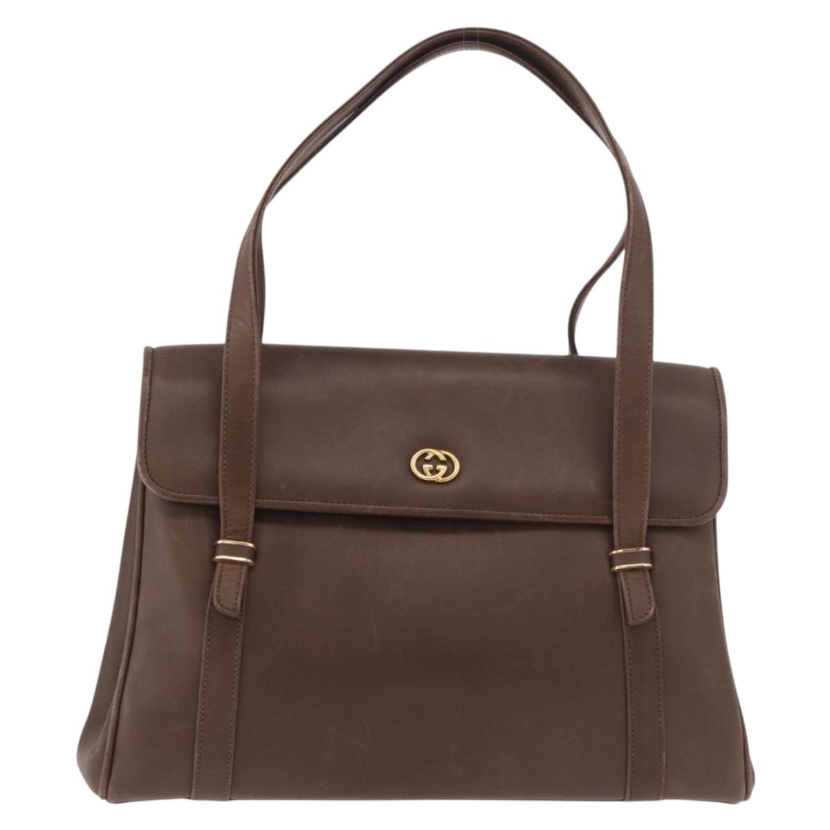 GUCCI Hand Bag Leather Brown Gold 000 46 4857 Auth 190970
