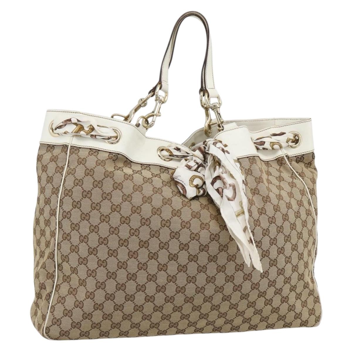 GUCCI GG Canvas Tote Bag Beige Gold 153695 Auth 190971A