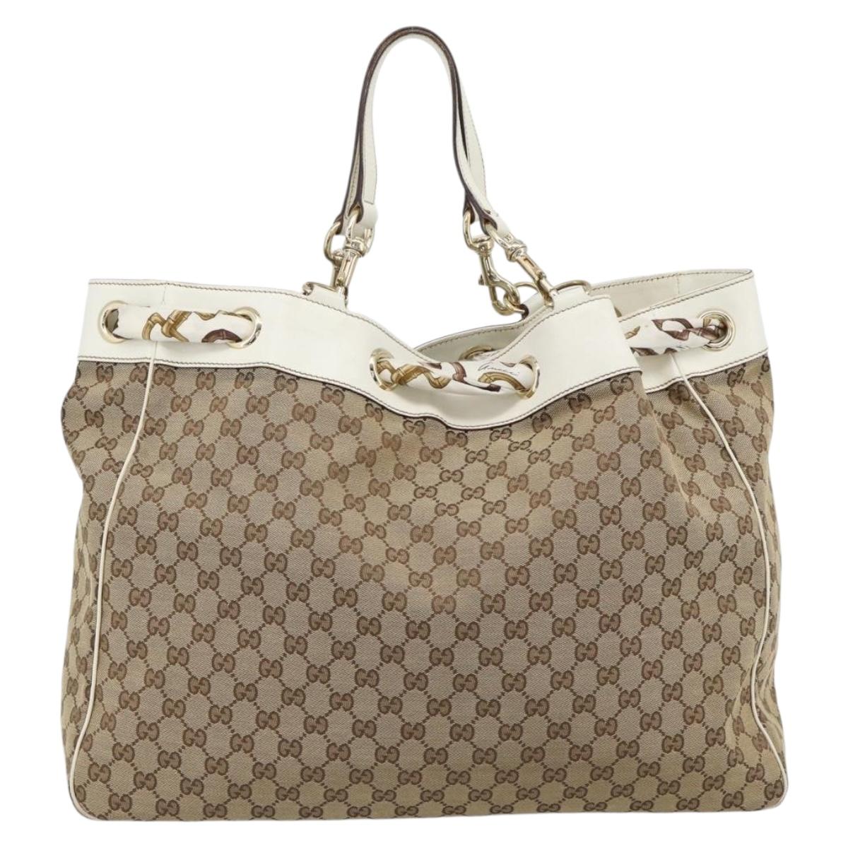 GUCCI GG Canvas Tote Bag Beige Gold 153695 Auth 190971A