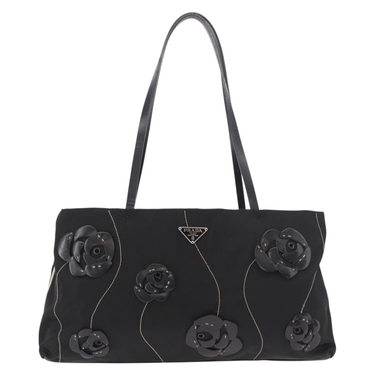 PRADA Tote Bag Nylon Black Silver Auth 190972A