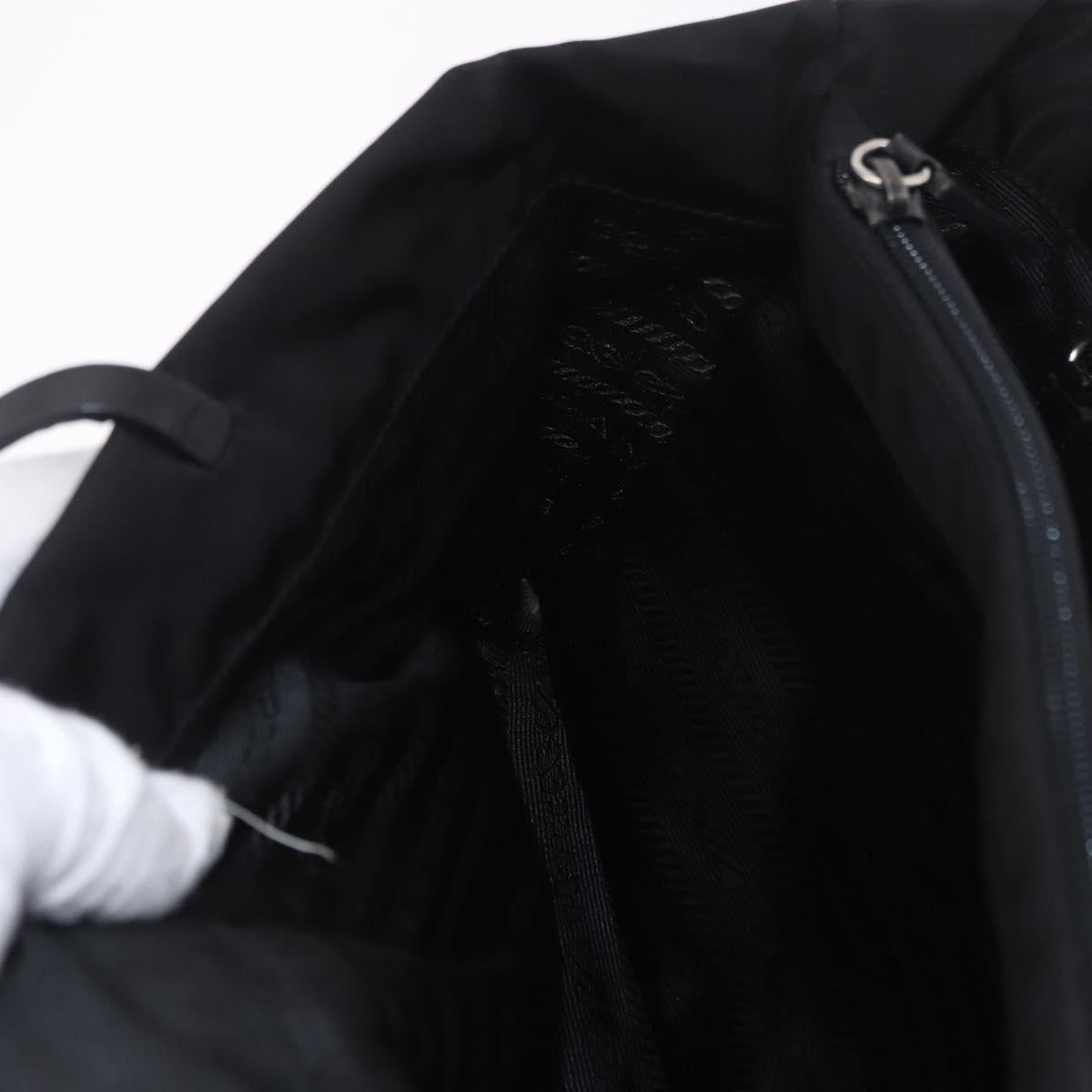PRADA Tote Bag Nylon Black Silver Auth 190972A